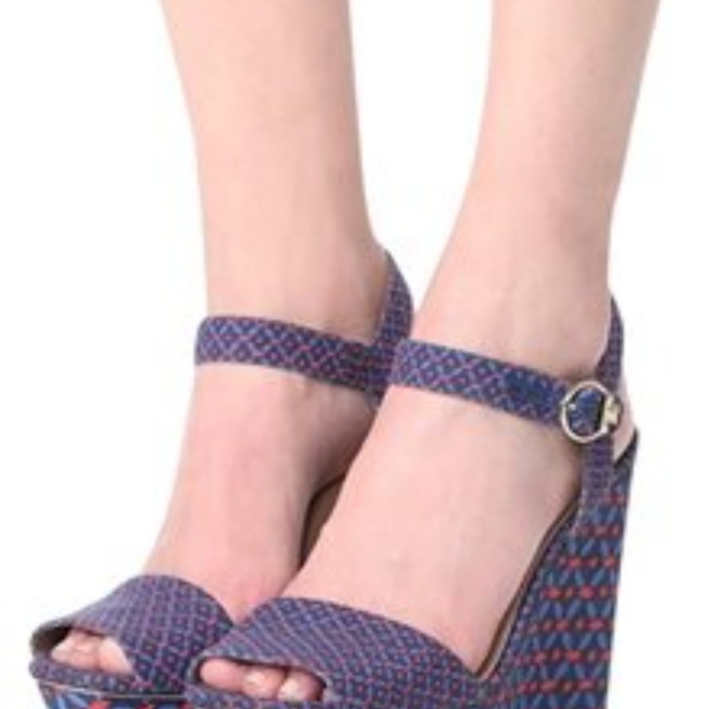 Tory Burch Haven Canvas Platform Wedge Sandals 6